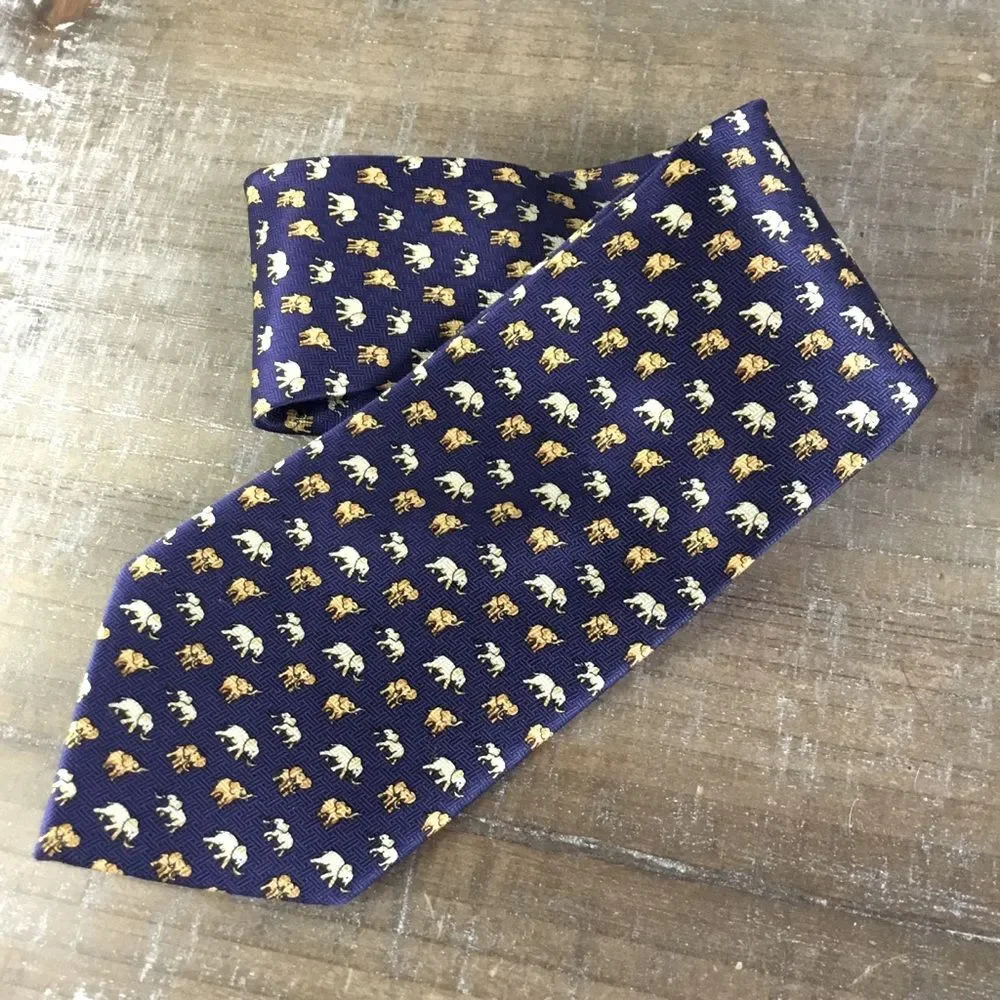 Navy blue 100% silk elephant tie classic whimsical made in Italy